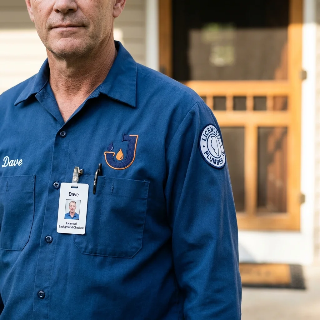 Licensed plumber showing ID badge in Princeton, IN