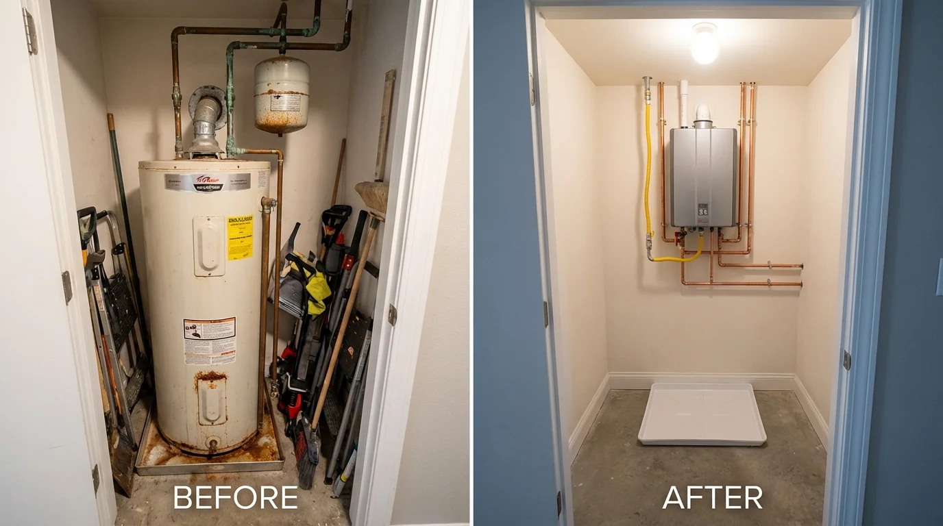 Tank water heater versus wall-mounted tankless unit comparison for Princeton, IN homeowners